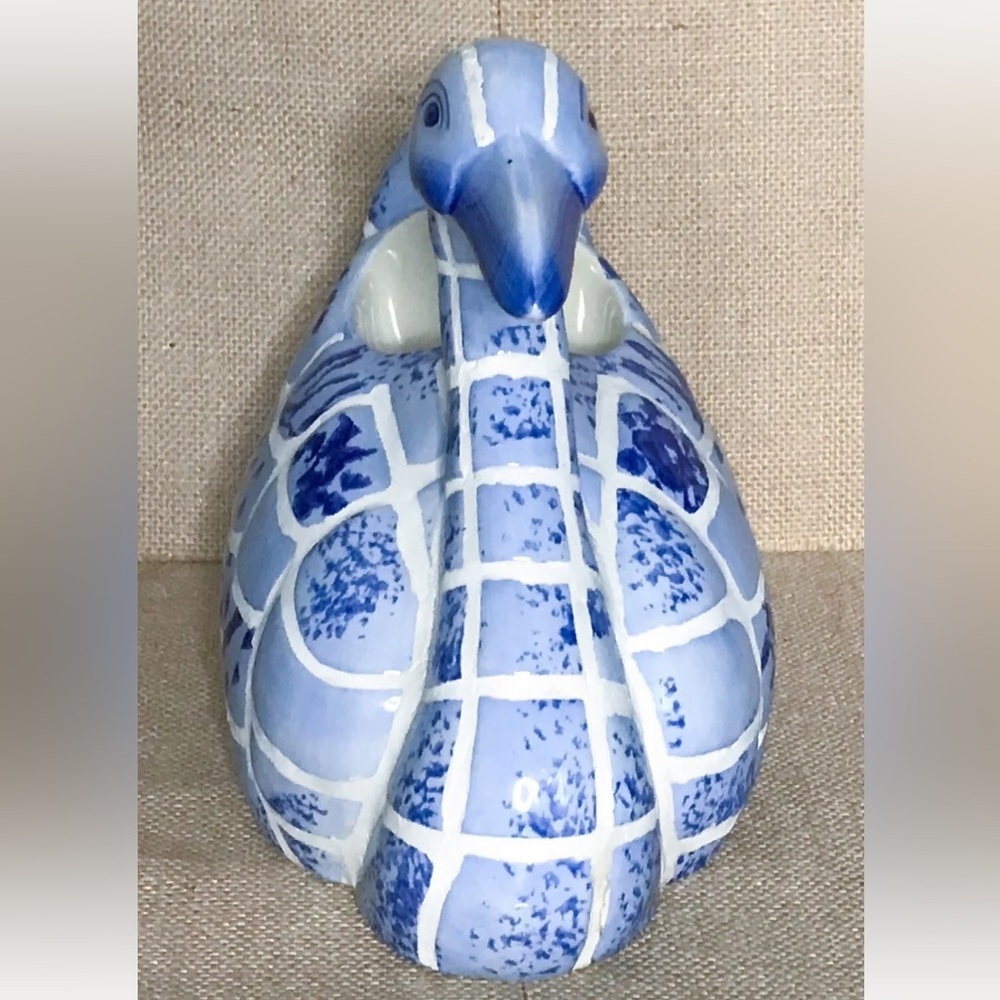 Blue White Tile Ceramic Duck Planter Candy Dish Rustic Country Cottage Farm Core - Picture 5 of 9